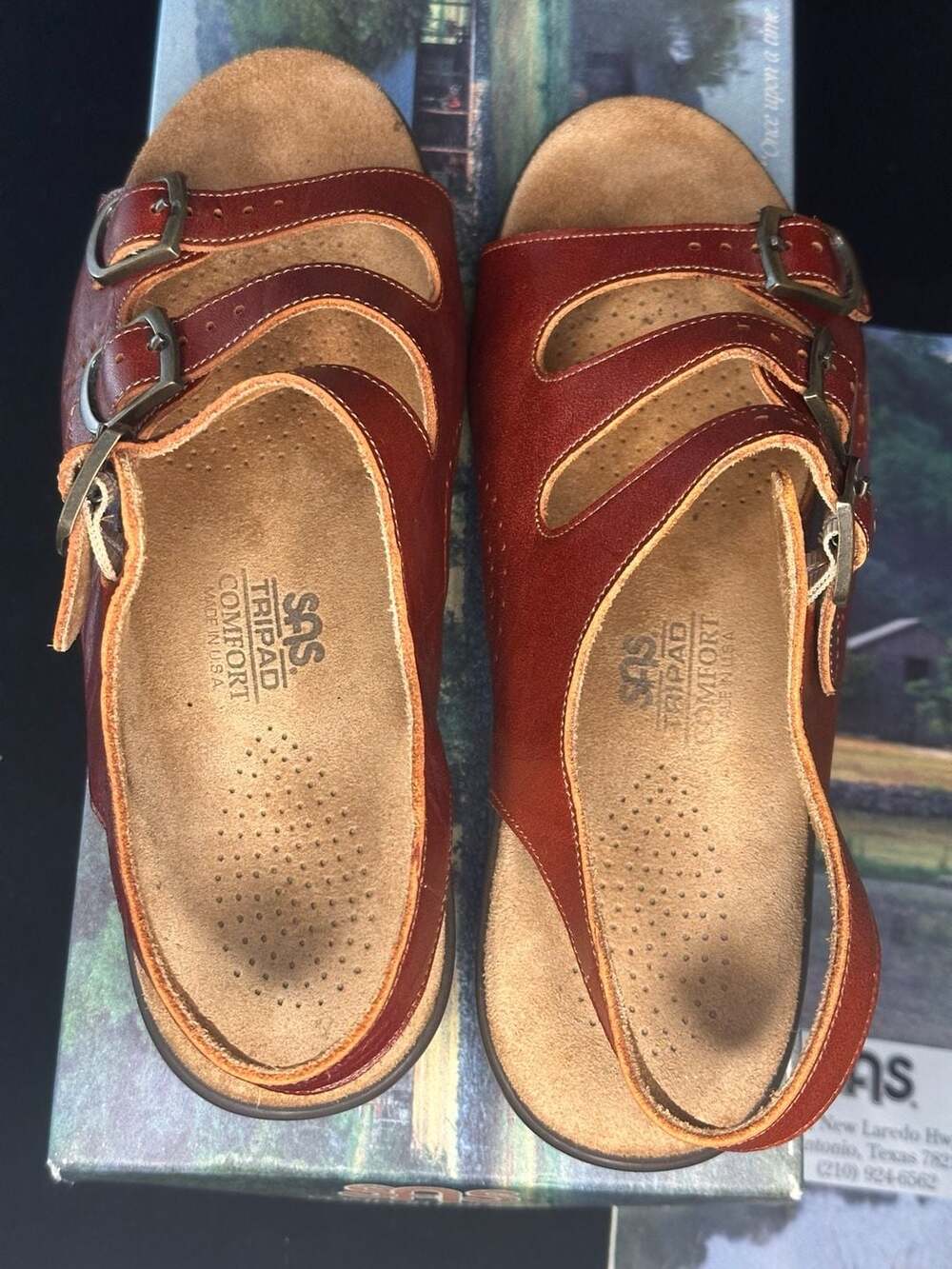 SAS Trio II Ginger Crunch Leather Comfort Sandals Women's Size 6 M